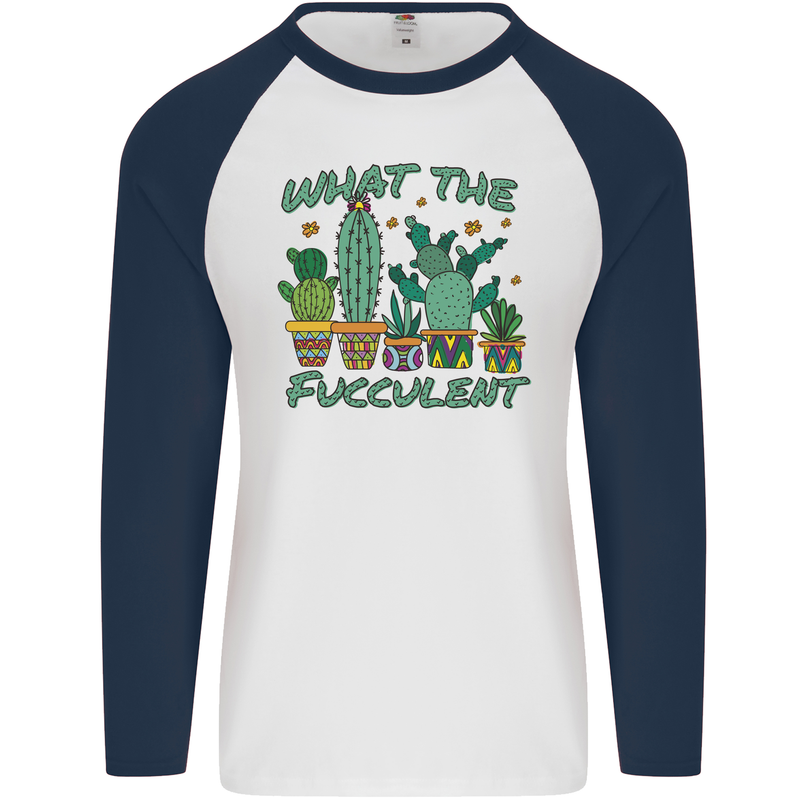 Gardening Fucculent Funny Plant Botanist Mens L/S Baseball T-Shirt White/Navy Blue