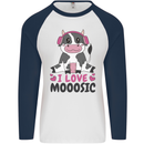 I Love Mooosic Funny Cow DJ Mens L/S Baseball T-Shirt White/Navy Blue