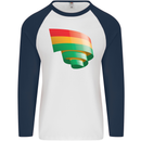 Curled Bolivia Flag Bolivian Day Football Mens L/S Baseball T-Shirt White/Navy Blue