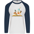 Trippy Nature Book Magic Mushrooms LSD Mens L/S Baseball T-Shirt White/Navy Blue