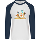 Trippy Nature Book Magic Mushrooms LSD Mens L/S Baseball T-Shirt White/Navy Blue