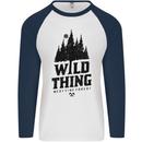 Hiking Wild Thing Camping Rambling Outdoors Mens L/S Baseball T-Shirt White/Navy Blue