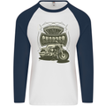 Custom Motorcycles Choppers Biker Motorbike Mens L/S Baseball T-Shirt White/Navy Blue