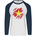 Torn Vietnam Flag Vietnamese Day Football Mens L/S Baseball T-Shirt White/Navy Blue