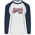 Legend Since 68th Birthday 1955 Mens L/S Baseball T-Shirt White/Navy Blue