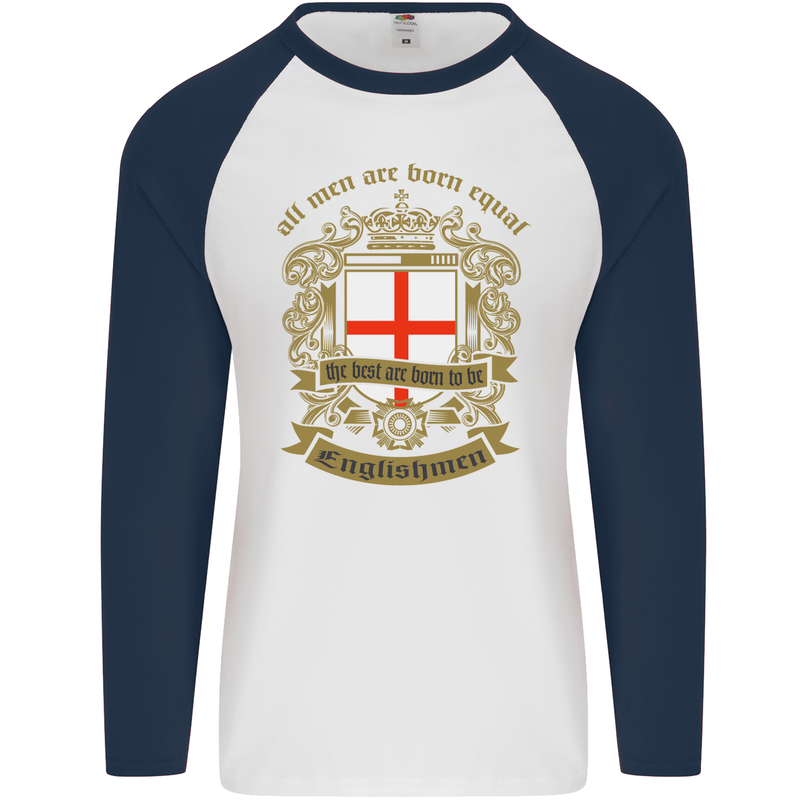 All Men Are Born Equal English England Mens L/S Baseball T-Shirt White/Navy Blue