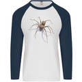 Gruesome Spider Halloween 3D Effect Mens L/S Baseball T-Shirt White/Navy Blue