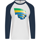 Curled Gabon Flag Gabonese Day Football Mens L/S Baseball T-Shirt White/Navy Blue