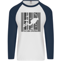 Scuba Barcode Diving Diver Dive Funny Mens L/S Baseball T-Shirt White/Navy Blue