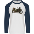 Motorcycle and Sidecar Biker Motorbike Mens L/S Baseball T-Shirt White/Navy Blue