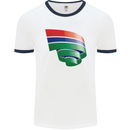 Curled Gambia Flag Gambian Day Football Mens Ringer T-Shirt White/Navy Blue