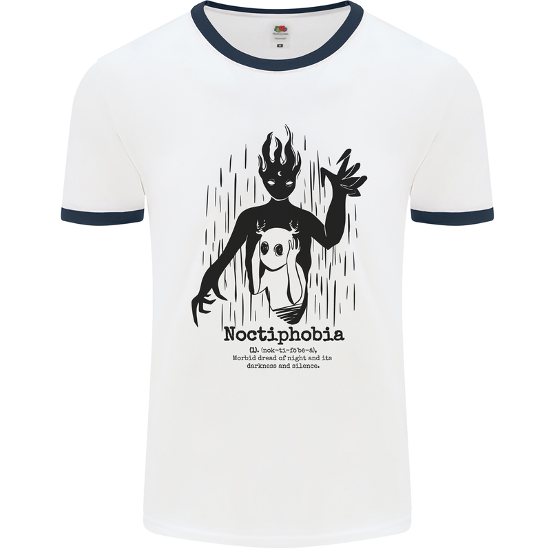 Noctiphobia Phobia of Night Halloween Mens Ringer T-Shirt White/Navy Blue