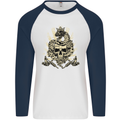 Tattoo Skull Snake Tattooist Biker Gothic Mens L/S Baseball T-Shirt White/Navy Blue