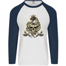 Tattoo Skull Snake Tattooist Biker Gothic Mens L/S Baseball T-Shirt White/Navy Blue