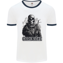 Game Zone Special Forces Video Game Skull Mens Ringer T-Shirt White/Navy Blue