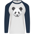 A Panda Bear Face Mens L/S Baseball T-Shirt White/Navy Blue