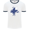 Torn Finland Flag Finnish Day Football Mens Ringer T-Shirt White/Navy Blue