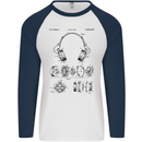 Headphones Patent Blueprint Dance Music DJ Mens L/S Baseball T-Shirt White/Navy Blue