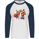 Frog Hand Scrunching Material Mens L/S Baseball T-Shirt White/Navy Blue
