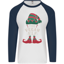 The Vegan Elf Funny Christmas Xmas Mens L/S Baseball T-Shirt White/Navy Blue