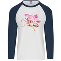 An Orchid Mantis Mens L/S Baseball T-Shirt White/Navy Blue