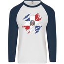Torn Dominican Republic Flag Dominicanos Day Mens L/S Baseball T-Shirt White/Navy Blue