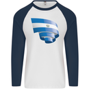Curled Salvador Flag Salvadoran Day Football Mens L/S Baseball T-Shirt White/Navy Blue