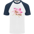 An Orchid Mantis Mens S/S Baseball T-Shirt White/Navy Blue