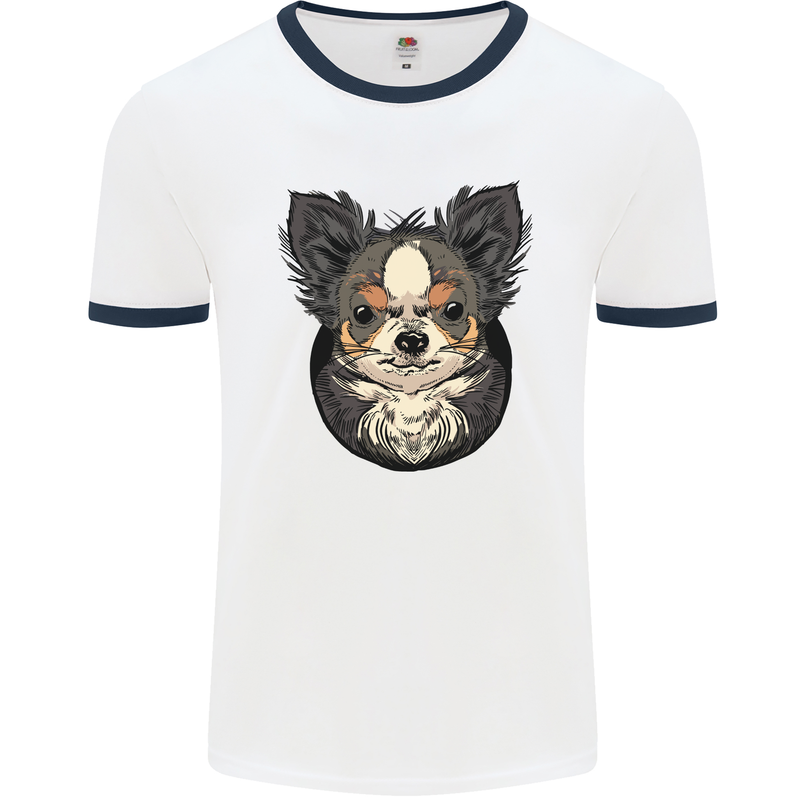 Angry Chihuahua Mens Ringer T-Shirt White/Navy Blue