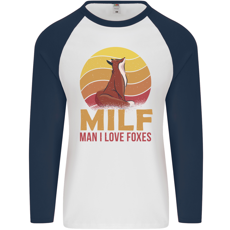 MILF Man I Love Foxes Fox Mens L/S Baseball T-Shirt White/Navy Blue