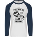 I Grew up on the Gamer Funny Gaming Mens L/S Baseball T-Shirt White/Navy Blue