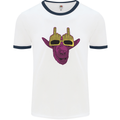 Offensive Goat With Finger Flip Glasses Mens Ringer T-Shirt White/Navy Blue