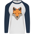 Polygonal Fox Mens L/S Baseball T-Shirt White/Navy Blue