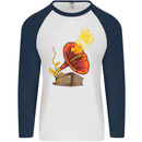 Earth Song Gramophone Music DJ DJing Mens L/S Baseball T-Shirt White/Navy Blue