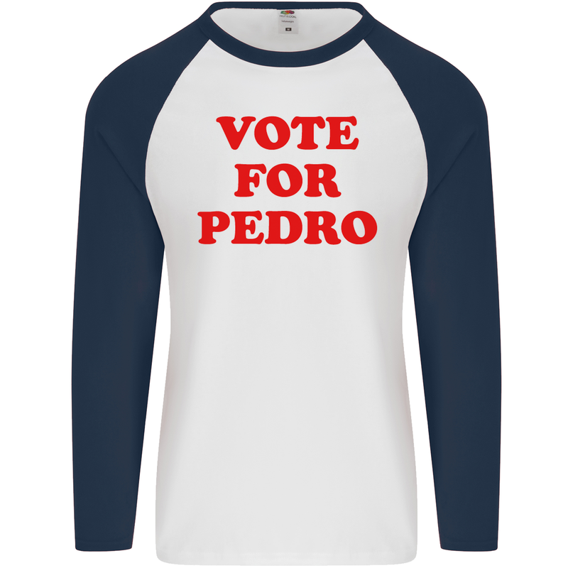 Vote For Pedro Mens L/S Baseball T-Shirt White/Navy Blue