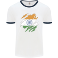 Torn India Flag Indian Day Football Mens Ringer T-Shirt White/Navy Blue