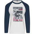 Grandstand Racing MotoGP Motorbike Biker Mens L/S Baseball T-Shirt White/Navy Blue