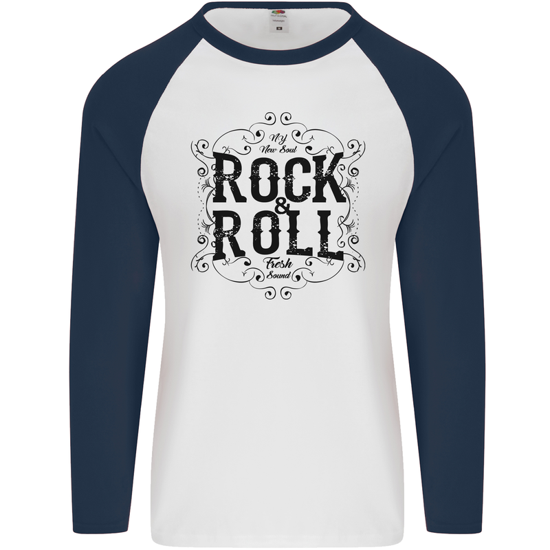 New Soul Rock n Roll Mens L/S Baseball T-Shirt White/Navy Blue