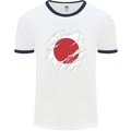 Torn Japan Flag Japanese Day Football Mens Ringer T-Shirt White/Navy Blue