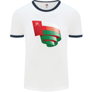 Curled Oman Flag Omani Day Football Mens Ringer T-Shirt White/Navy Blue