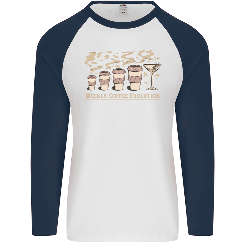 Weekly Coffee To Alcohol Evolution Wine Mens L/S Baseball T-Shirt White/Navy Blue