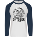 Oktoberfest Drink Beer Funny Alcohol Mens L/S Baseball T-Shirt White/Navy Blue