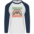 Christmas Gamer Funny Gaming Joypad Mens L/S Baseball T-Shirt White/Navy Blue