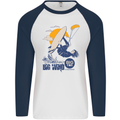 Big Wind Kiteboarding Kiteboard Mens L/S Baseball T-Shirt White/Navy Blue