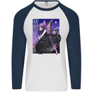 Anime Fairy Biker Japan Motorbike Motorcyle Mens L/S Baseball T-Shirt White/Navy Blue