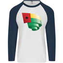 Curled Guinea-Bissau Flag Day Football Mens L/S Baseball T-Shirt White/Navy Blue