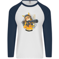 Anime Gun Girl Mens L/S Baseball T-Shirt White/Navy Blue