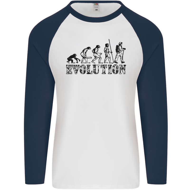 Fireman Evolution Mens L/S Baseball T-Shirt White/Navy Blue