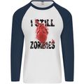 I Still Heart Zombies Apocalypse Mens L/S Baseball T-Shirt White/Navy Blue