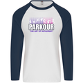 Parkour Free Running the Art of Movement Mens L/S Baseball T-Shirt White/Navy Blue